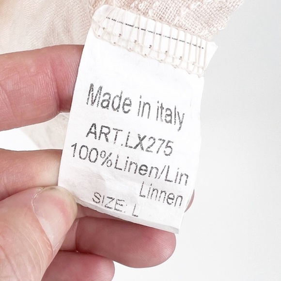 ✅ Lungo L'arno Womens LARGE Linen Top Pale CREAM Roll Tab Sleeve Blouse Italy - Picture 6 of 6